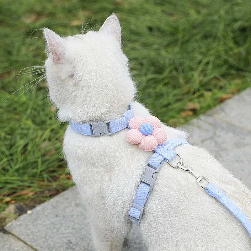 New Adjustable Breathable Cat Harness Flower Anti-Break Fashion Cute Simple Pet Small Dog Harness Leash Set
