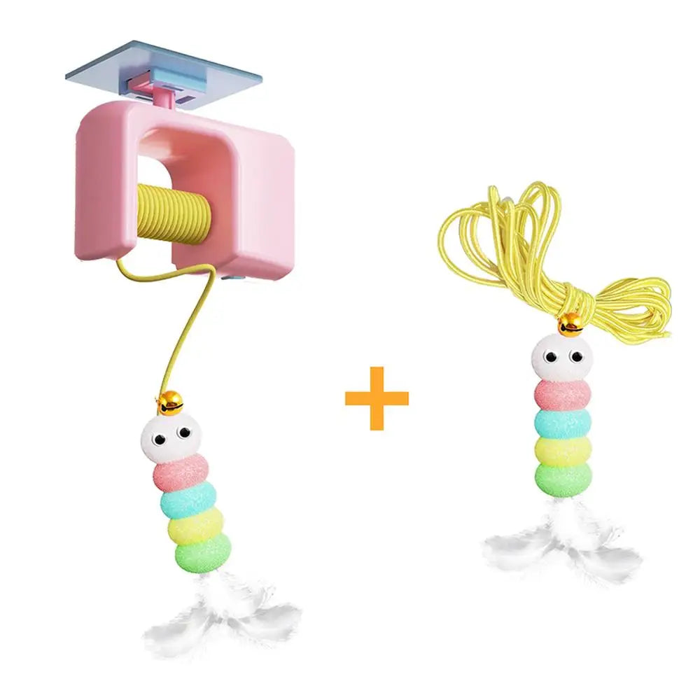 Cat Scratching Rope Feather Funny Kitten Playing Game Interactive Toy Retractable Hanging Door Mouse Catnip Scratch Rope Toy