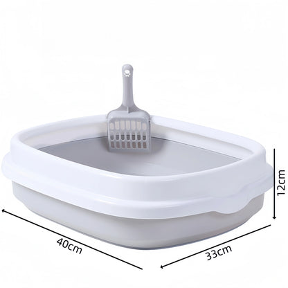 Small Cat Litter Box for Kittens Oval Shape Heavy Duty PP Plastic Anti-Tracking Covered Tray with Step-On Rim
