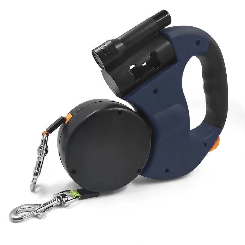 Premium 3M Retractable Double Dog Leash for Small Dogs Reflective 360 Swivel No Tangle Walking Pet Lead with LED Lights