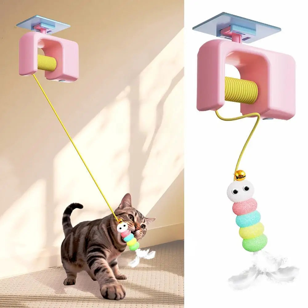 Cat Scratching Rope Feather Funny Kitten Playing Game Interactive Toy Retractable Hanging Door Mouse Catnip Scratch Rope Toy