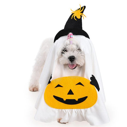 Funny Dog Clothes, Halloween Ghost Costume for Small Medium Large Dogs, Adjustable Chucky Dog Costume with Spider Hat & Pumpkin Design Dress up for Party Accessories Supplies