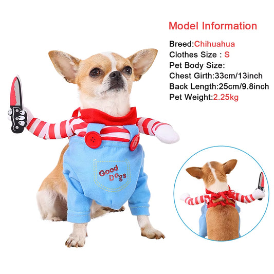 Funny Dog Clothes Halloween Costume for Small Medium Large Dogs Festival Knife Holding Puppy Cosplay Suit Party Gift Pet Apparel