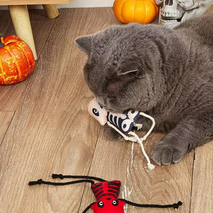 Catnip Plush Cat Toys Halloween Skeleton Design Cats Dogs Interactive Toys with Rope Limbs Cute Pet Resistant to Bites Fun Toys