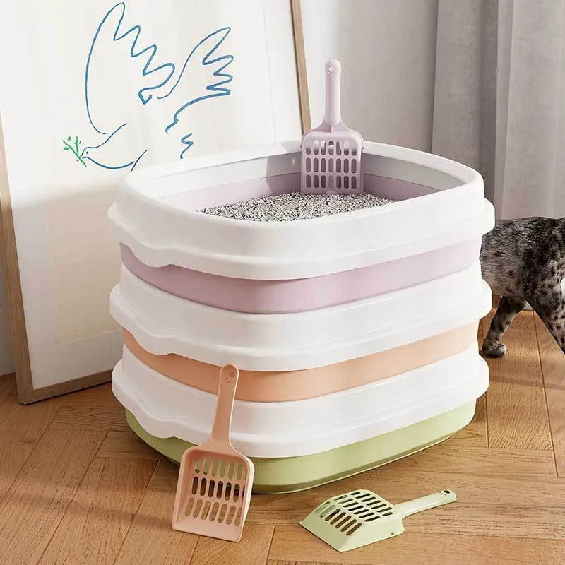 Small Cat Litter Box for Kittens Oval Shape Heavy Duty PP Plastic Anti-Tracking Covered Tray with Step-On Rim