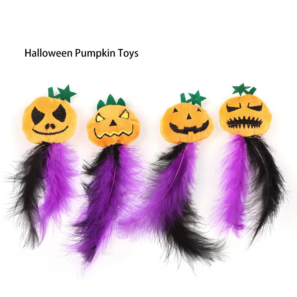 20 Styles Assorted Halloween Cat Toy Accessories Set Multiple Plush Interactive Cat Wand Spider Feather Pet Toys