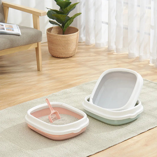 Small Cat Litter Box for Kittens Oval Shape Heavy Duty PP Plastic Anti-Tracking Covered Tray with Step-On Rim