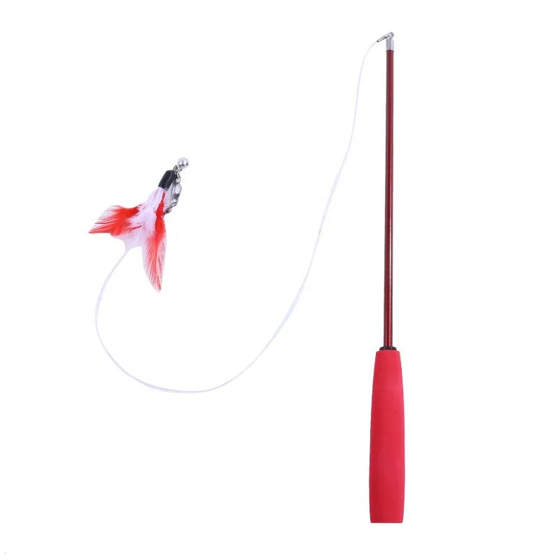 Interactive Cat Feather Toy Feather Teaser Stick Wand Pet Retractable Feather Bell Refill Replacement Catcher Product for Kitten