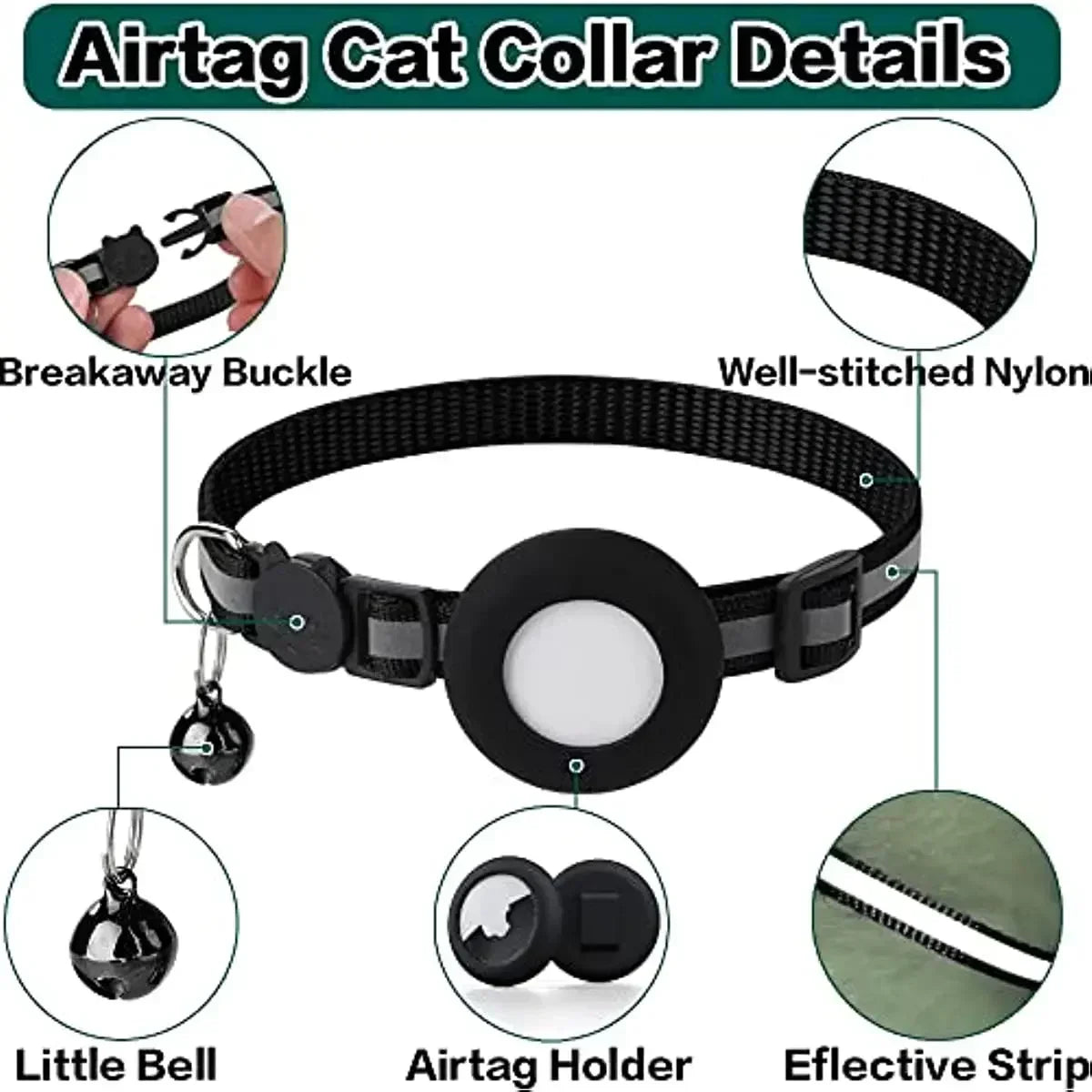 0.4 - Inch Cat Positioning Collar. Detachable Air Tag Holder, Reflective, with Bell. Fits Cats, Pairs with Apple Air Tag.