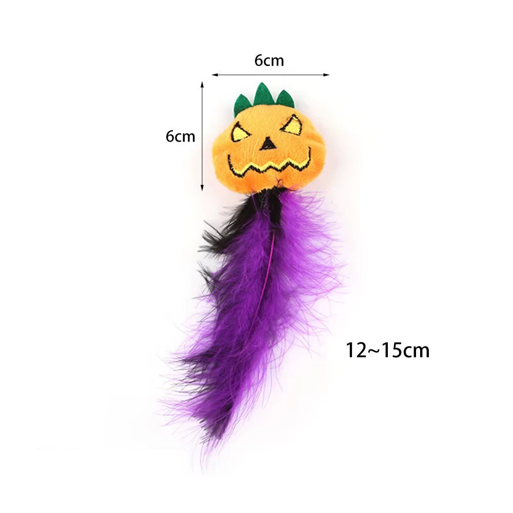 20 Styles Assorted Halloween Cat Toy Accessories Set Multiple Plush Interactive Cat Wand Spider Feather Pet Toys