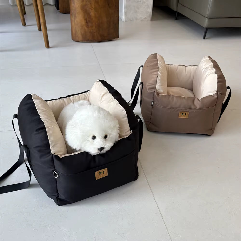Portable Dog Car Seat Bed Booster Washable Home Cat Nest with Storage Pockets Soft Nest for Small Dogs and Cats Puppy Carrie