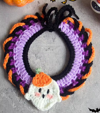 Halloween Pet Scarf Collar Bib Drool Towel Cat and Dog Decoration Halloween Yarn Funny Outfit Ghost Festival Hand-Woven Collars