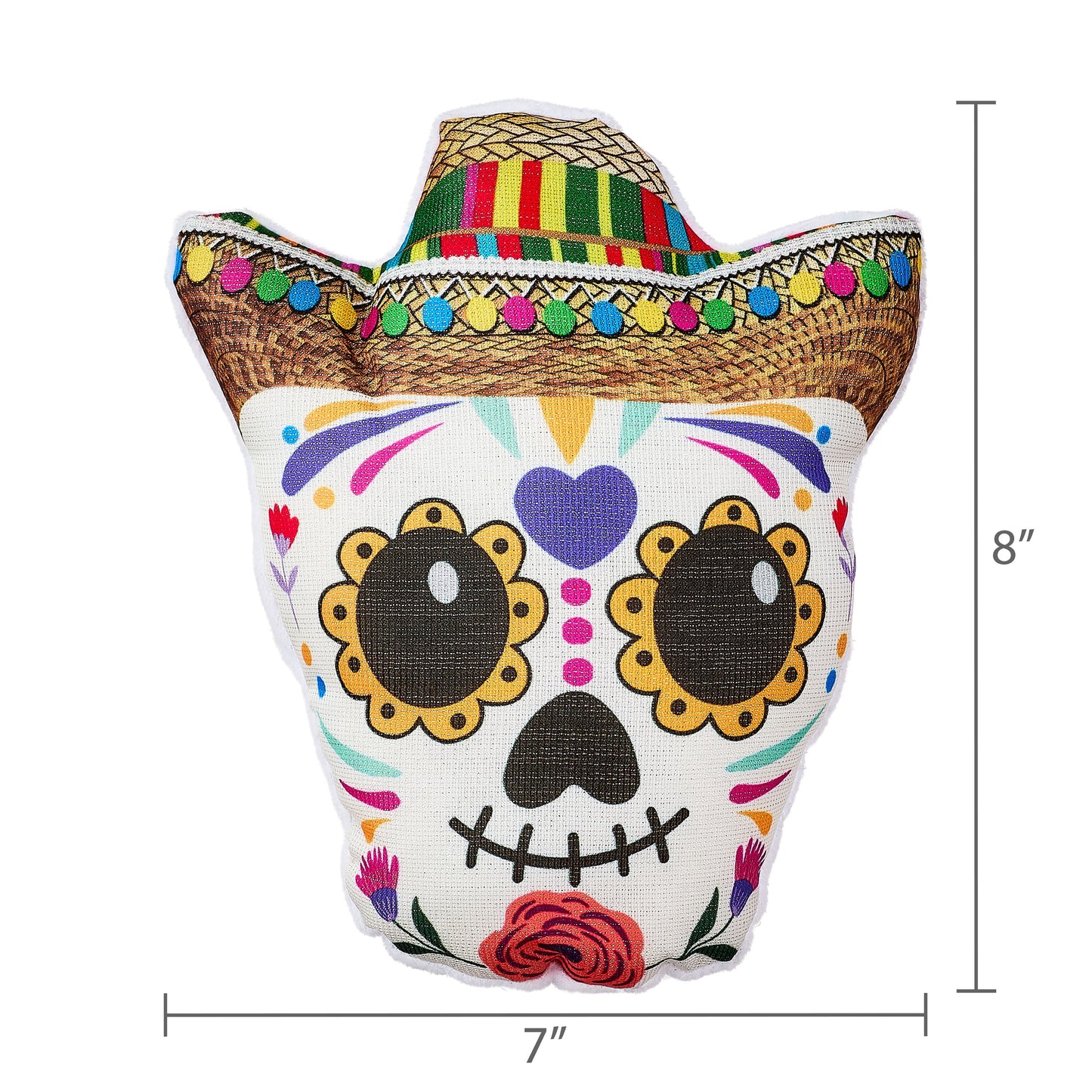 Halloween Dog Toys, 4 Piece Multipack, Day of the Dead Plush Sugar Skull, Purple Squeaky Bone, Multicolored Tennis Ball, Multicolored Chew Rope
