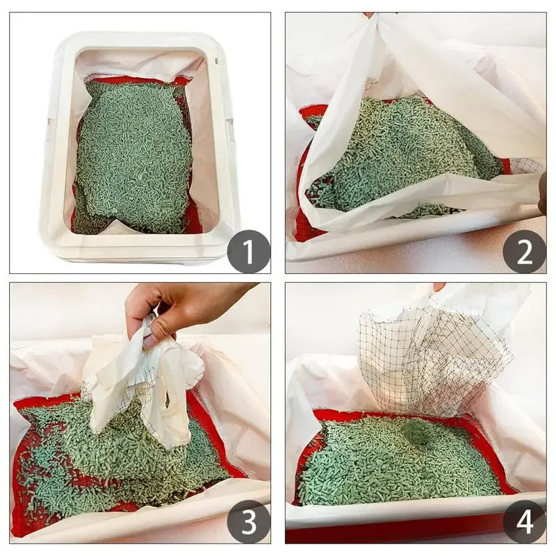 Cat Litter Bags Liners 10Pcs Drawstring Sifting Cat Litter Bags with Filter Net Reusable Litter Box Liners Thick Cat Bags