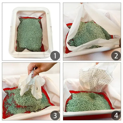 Cat Litter Bags Liners 10Pcs Drawstring Sifting Cat Litter Bags with Filter Net Reusable Litter Box Liners Thick Cat Bags