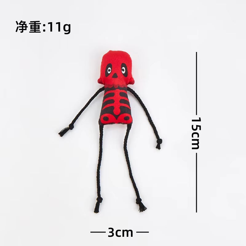 Catnip Plush Cat Toys Halloween Skeleton Design Cats Dogs Interactive Toys with Rope Limbs Cute Pet Resistant to Bites Fun Toys