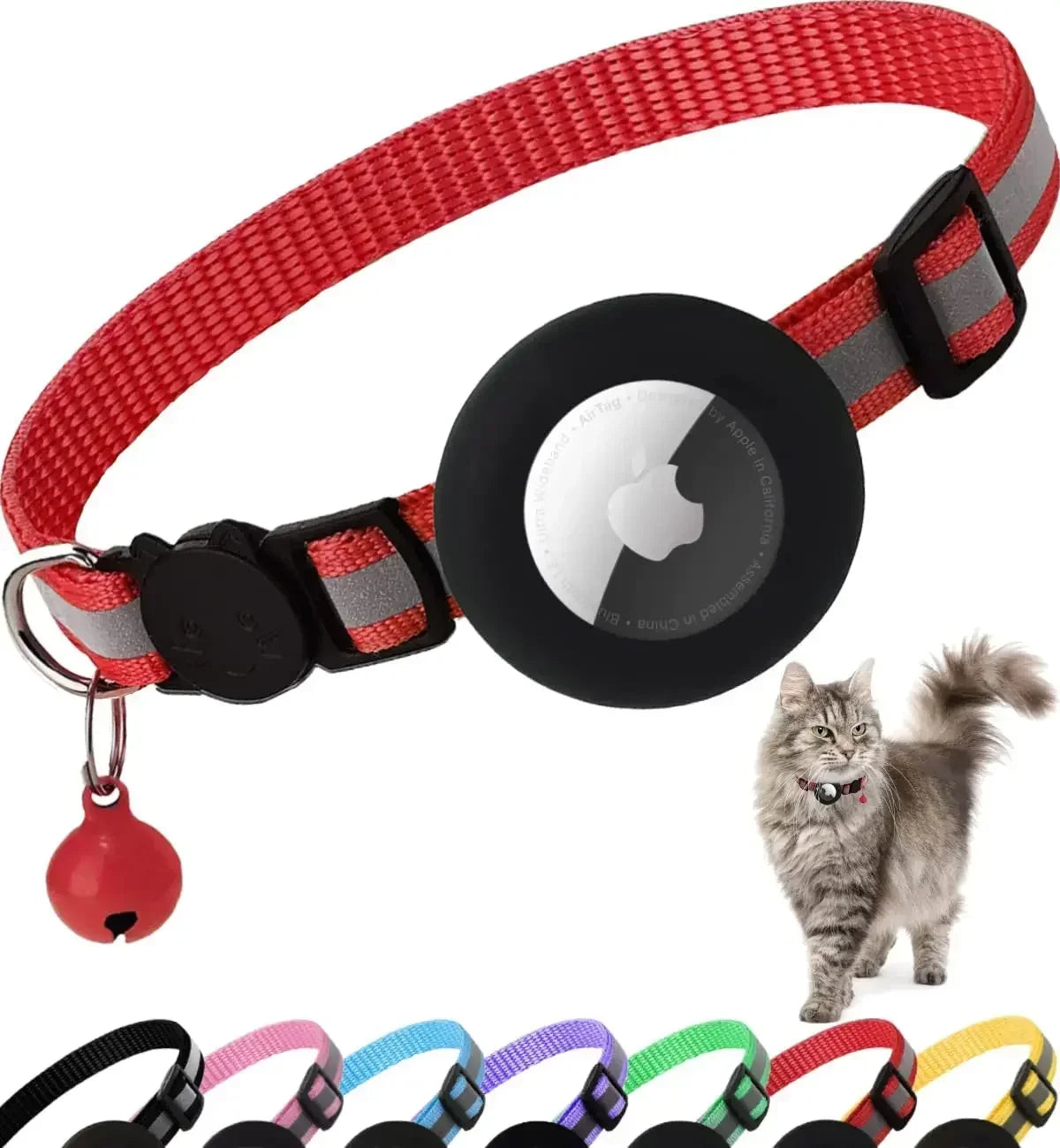 0.4 - Inch Cat Positioning Collar. Detachable Air Tag Holder, Reflective, with Bell. Fits Cats, Pairs with Apple Air Tag.