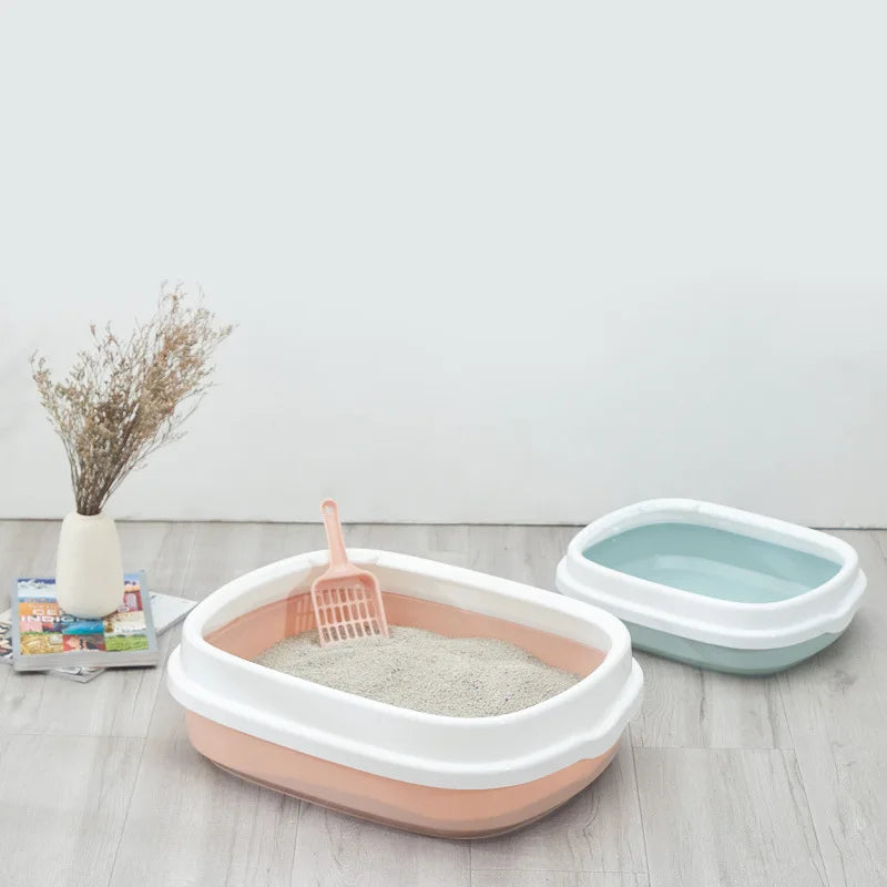 Small Cat Litter Box for Kittens Oval Shape Heavy Duty PP Plastic Anti-Tracking Covered Tray with Step-On Rim