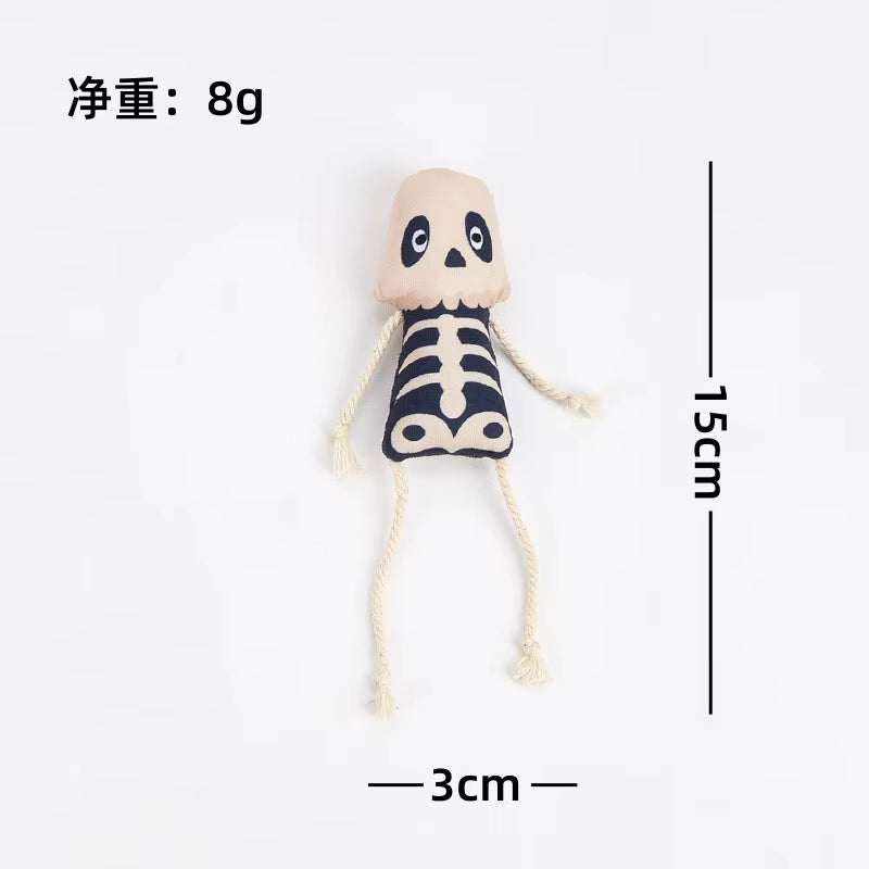 Catnip Plush Cat Toys Halloween Skeleton Design Cats Dogs Interactive Toys with Rope Limbs Cute Pet Resistant to Bites Fun Toys