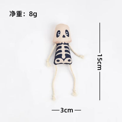 Catnip Plush Cat Toys Halloween Skeleton Design Cats Dogs Interactive Toys with Rope Limbs Cute Pet Resistant to Bites Fun Toys
