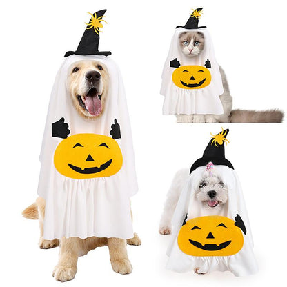 Funny Dog Clothes, Halloween Ghost Costume for Small Medium Large Dogs, Adjustable Chucky Dog Costume with Spider Hat & Pumpkin Design Dress up for Party Accessories Supplies