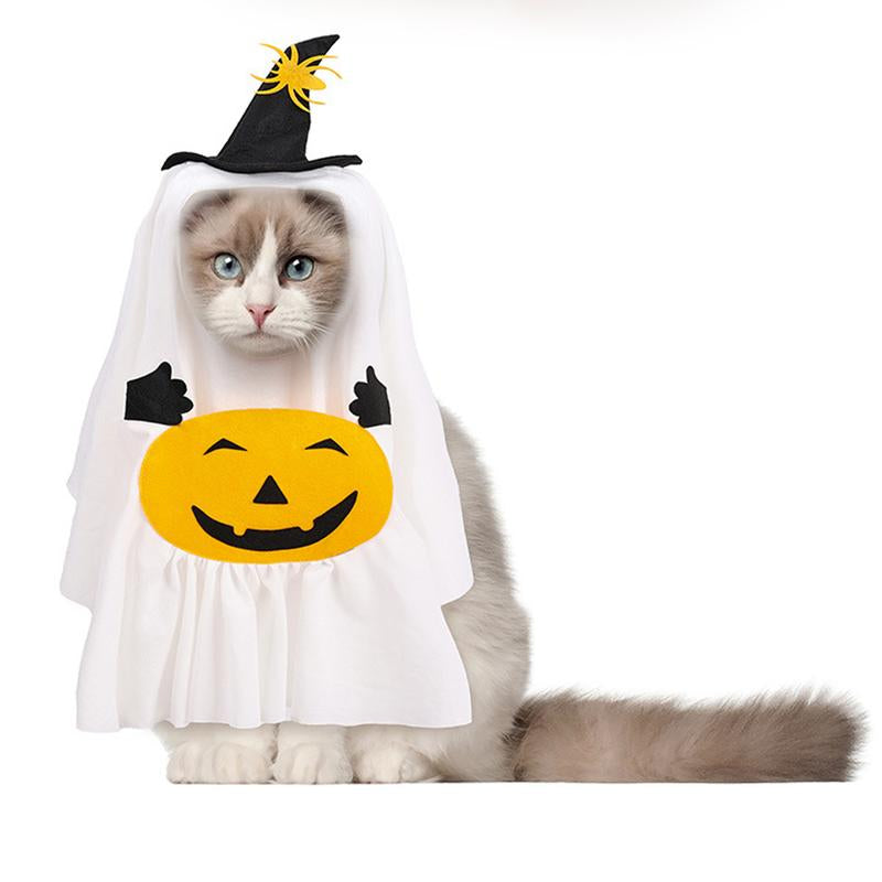 Funny Dog Clothes, Halloween Ghost Costume for Small Medium Large Dogs, Adjustable Chucky Dog Costume with Spider Hat & Pumpkin Design Dress up for Party Accessories Supplies
