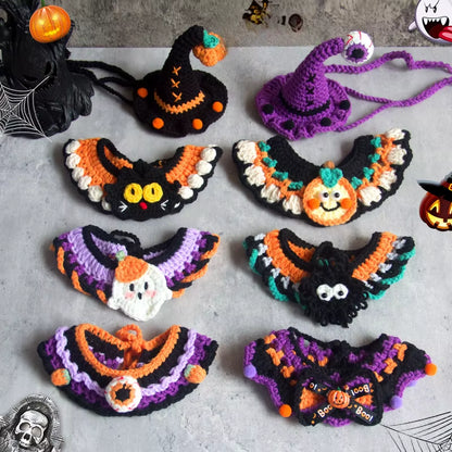 Halloween Pet Scarf Collar Bib Drool Towel Cat and Dog Decoration Halloween Yarn Funny Outfit Ghost Festival Hand-Woven Collars