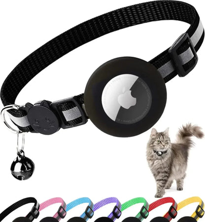 0.4 - Inch Cat Positioning Collar. Detachable Air Tag Holder, Reflective, with Bell. Fits Cats, Pairs with Apple Air Tag.