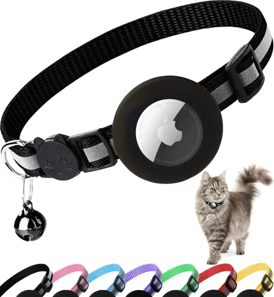 0.4 - Inch Cat Positioning Collar. Detachable Air Tag Holder, Reflective, with Bell. Fits Cats, Pairs with Apple Air Tag.