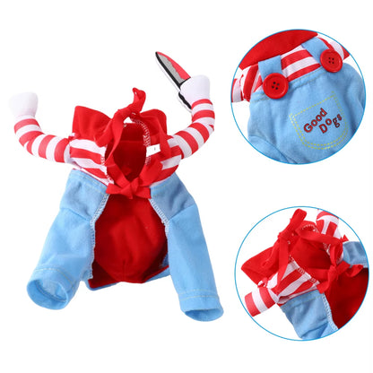 Funny Dog Clothes Halloween Costume for Small Medium Large Dogs Festival Knife Holding Puppy Cosplay Suit Party Gift Pet Apparel