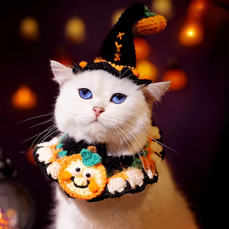 Halloween Pet Scarf Collar Bib Drool Towel Cat and Dog Decoration Halloween Yarn Funny Outfit Ghost Festival Hand-Woven Collars