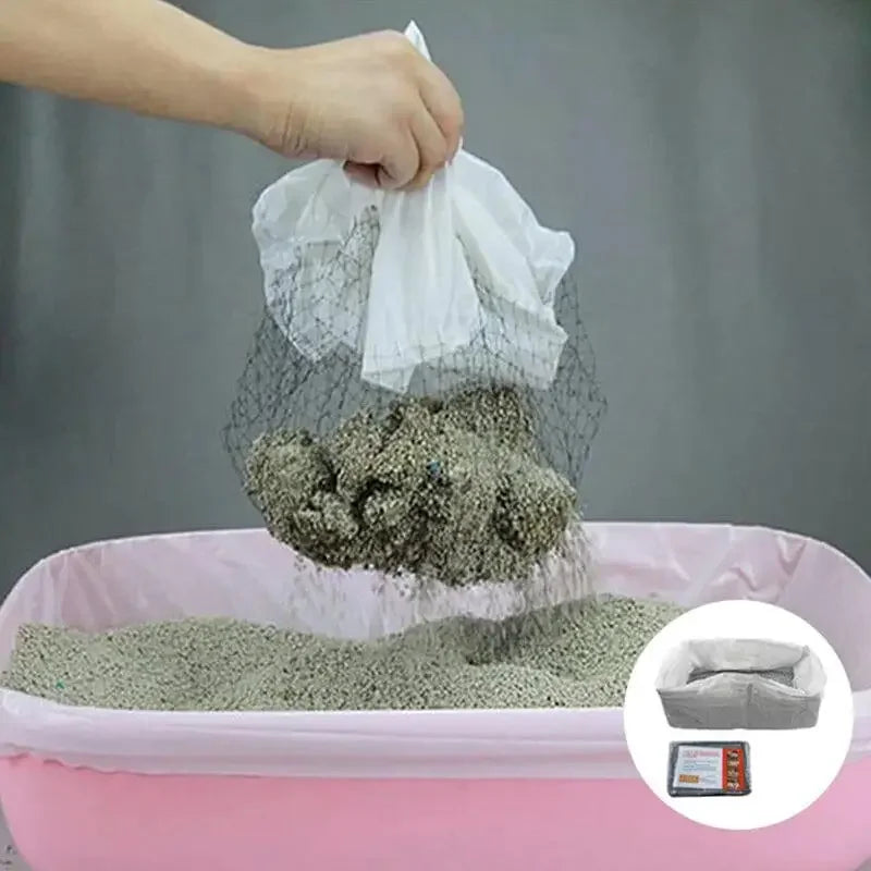 Cat Litter Bags Liners 10Pcs Drawstring Sifting Cat Litter Bags with Filter Net Reusable Litter Box Liners Thick Cat Bags